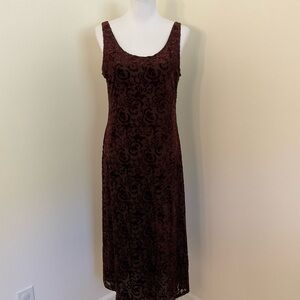 Living Elegant Chocolate Brown Burnt Velvet Maxi Dress
